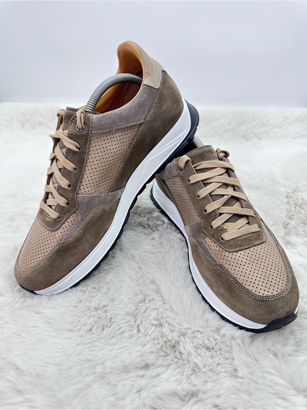 Magnanni Fado perforated taupe‎ brown suede leather sneakers Men’s 9.5